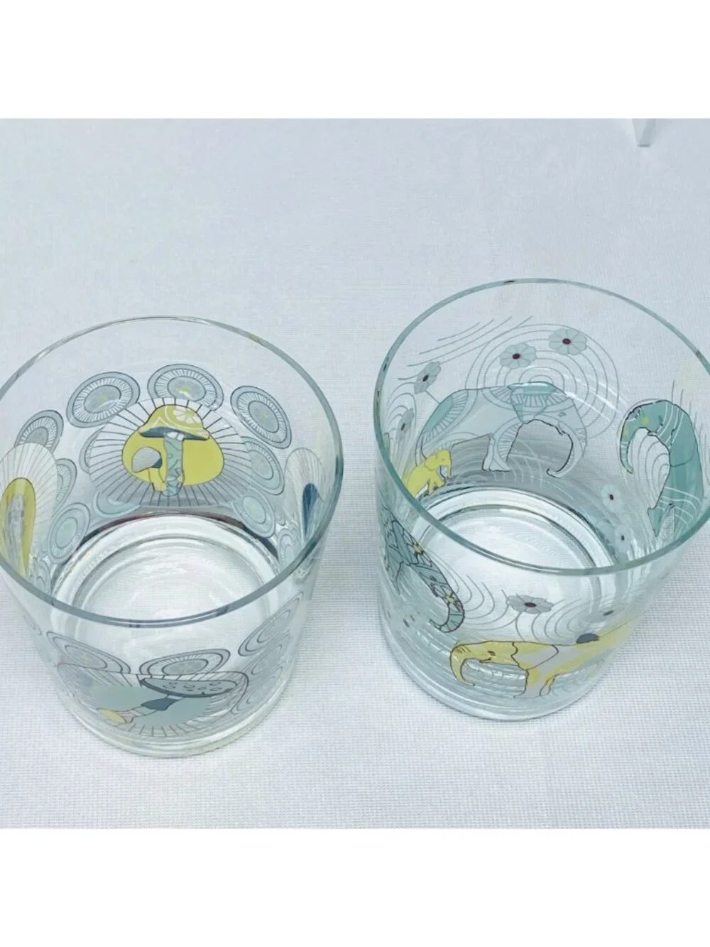 IKEA Animal Print 2 Drinking Glasses 10 Oz Elephant & Penguin Design Lowball